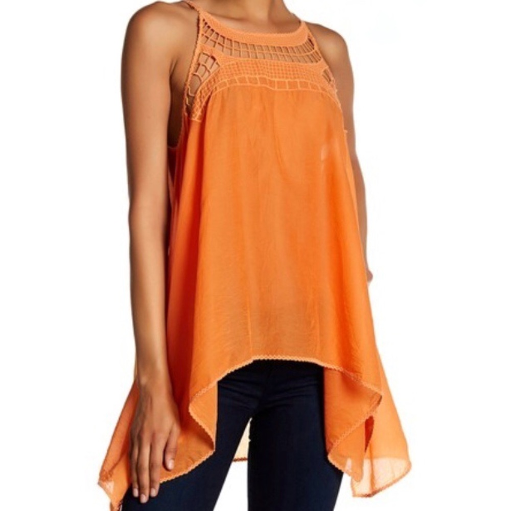 Johnny Was Draped Hi-Lo Bohemian Hem Tunic Tank in Tangerine Sz S